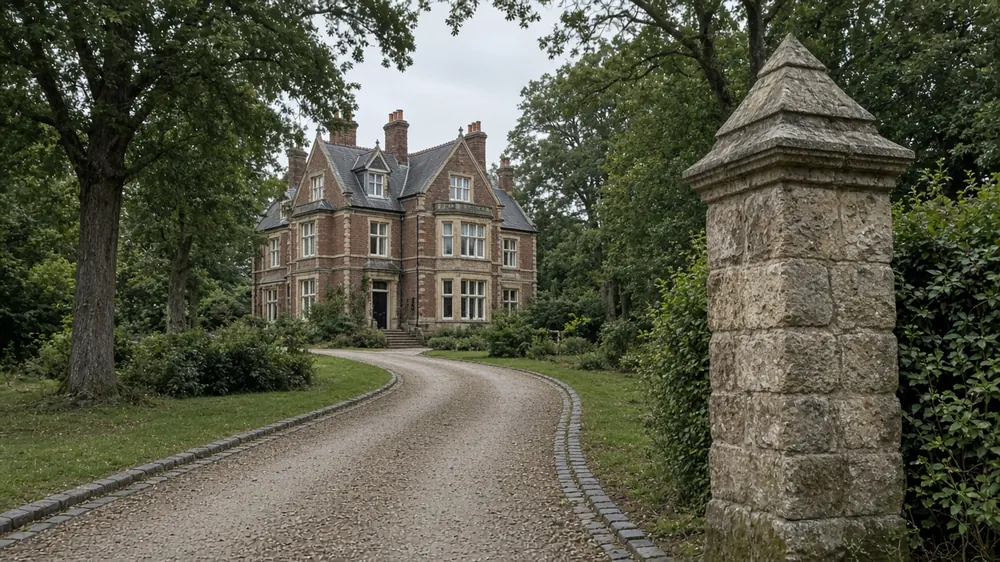 Example image: a sweeping gravel drive with sett borders at an Edwardian house